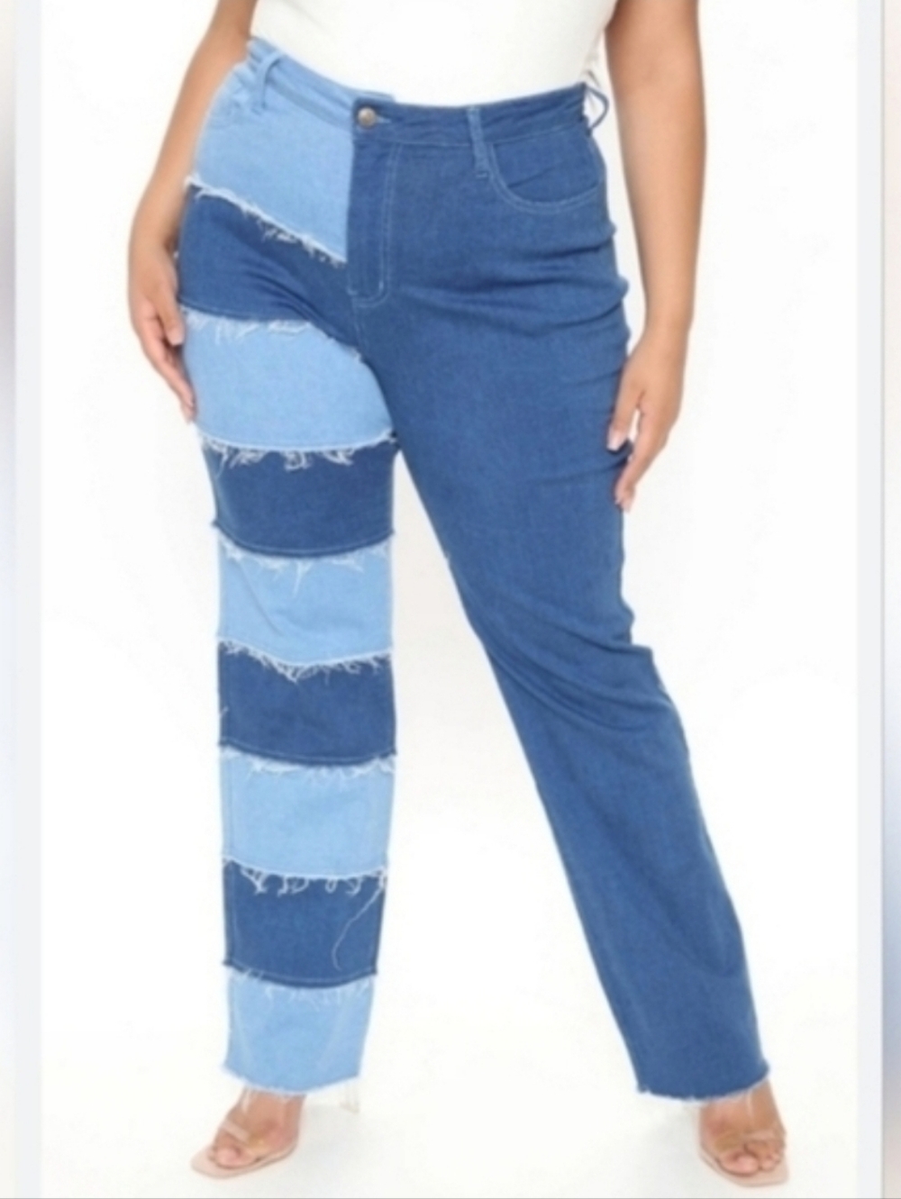 Fashion Nova Women Two-Tone Fringe Denim Jeans Size 2X